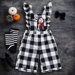 Disney Nightmare Before Christmas Sally & Zero Buffalo Plaid Ruffle Overalls 4T